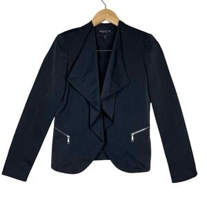 Lafayette 148 Jacket Draped Front Black Zip Pockets Women's Size‎ 0